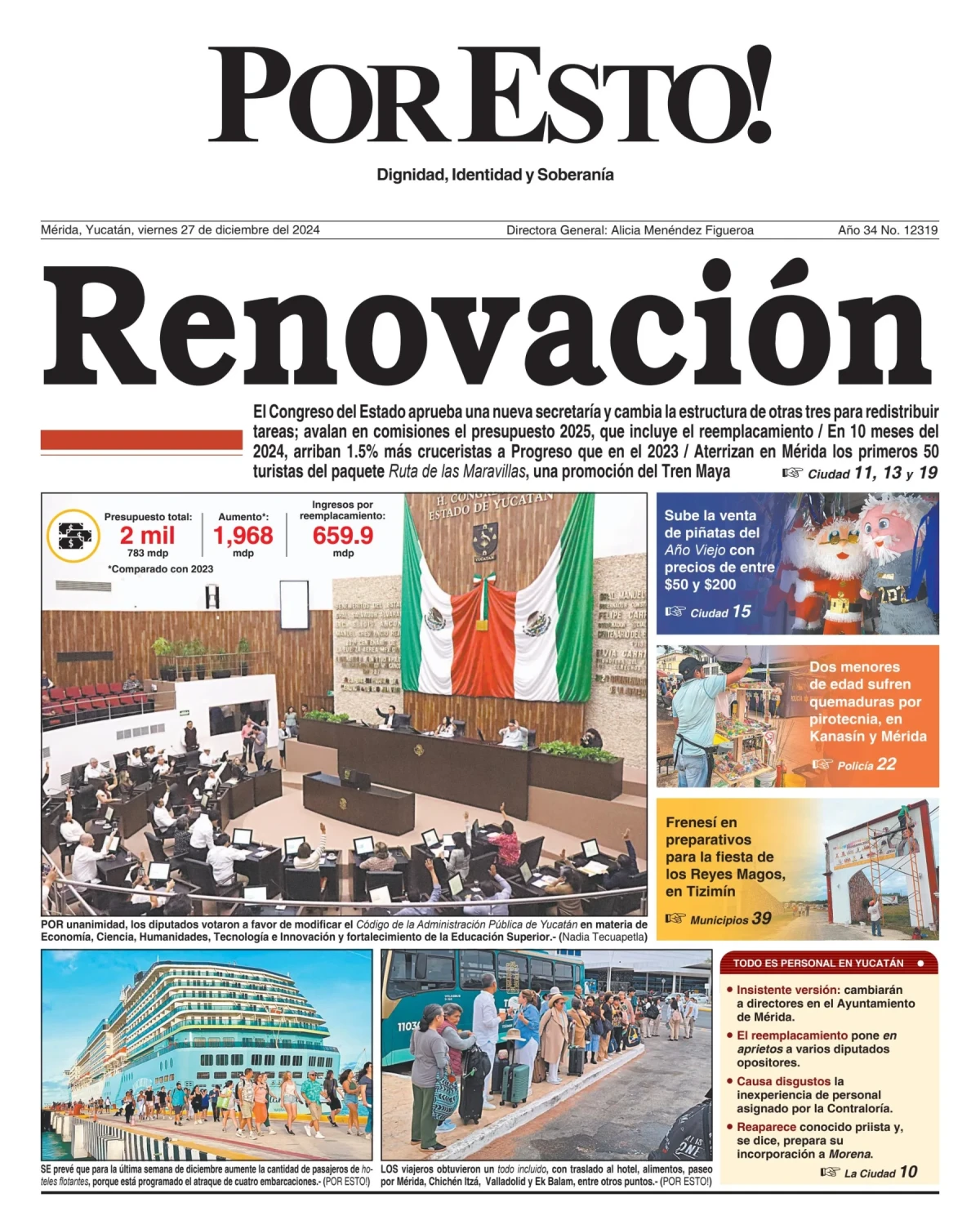 Portada de Por Esto (merida, Yucatan) del viernes, 27 de diciembre de 2024