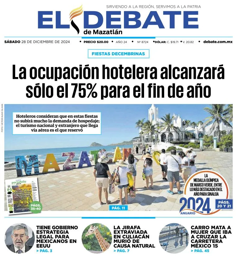 Portada de El Debate de Mazatlán