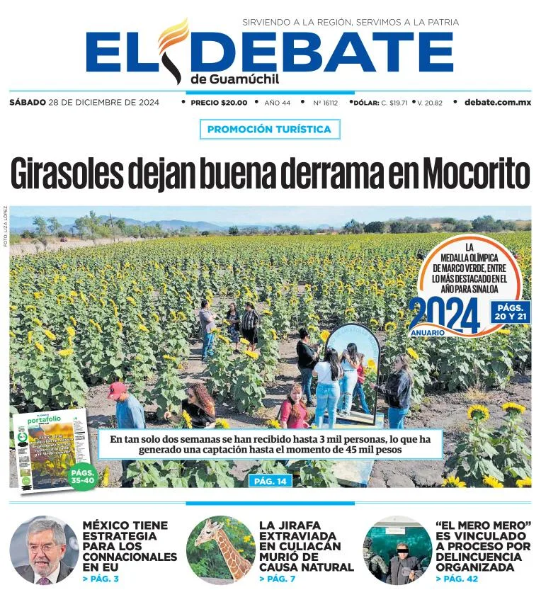 Portada de El Debate de Guamúchil del sábado, 28 de diciembre de 2024