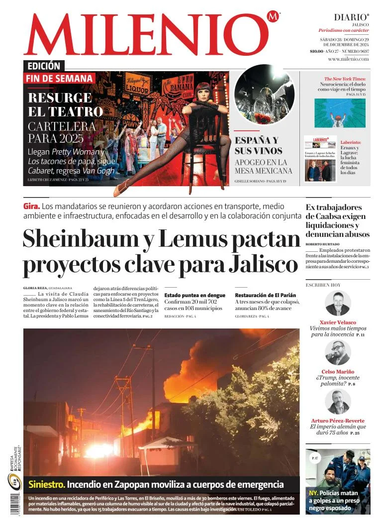 Portada de Milenio Jalisco del sábado, 28 de diciembre de 2024