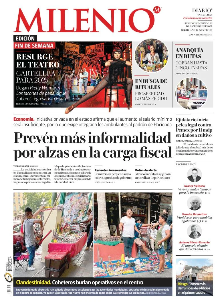 Portada de Milenio Tamaulipas del sábado, 28 de diciembre de 2024