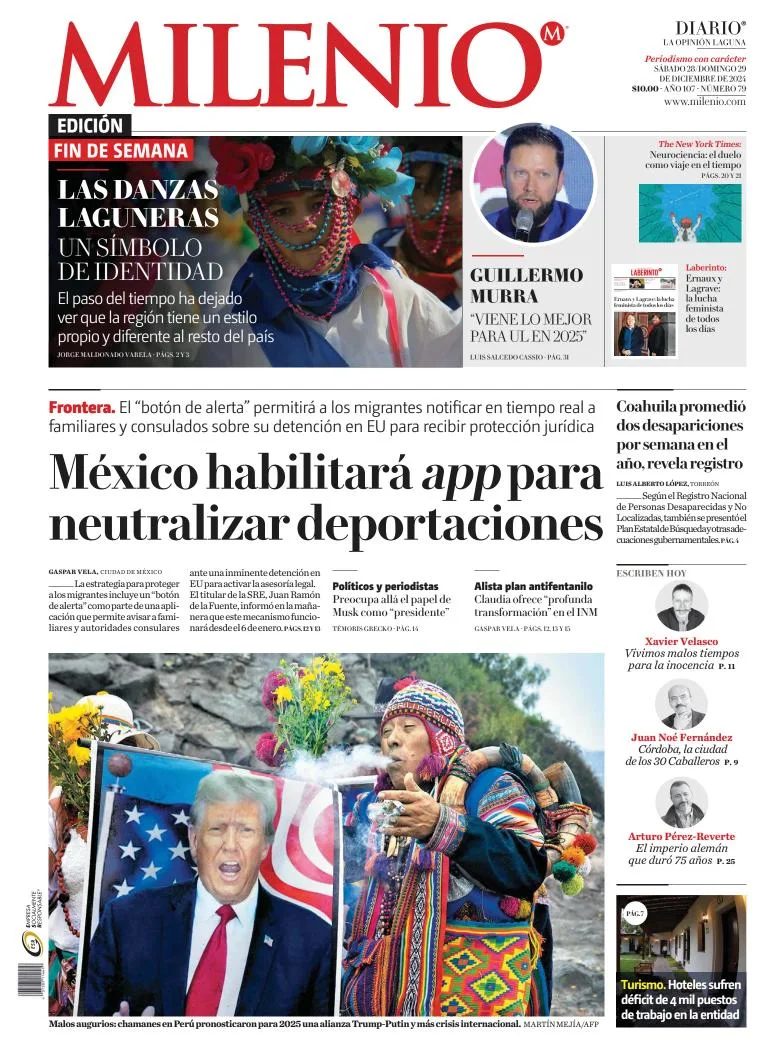 Portada de Milenio Laguna del sábado, 28 de diciembre de 2024