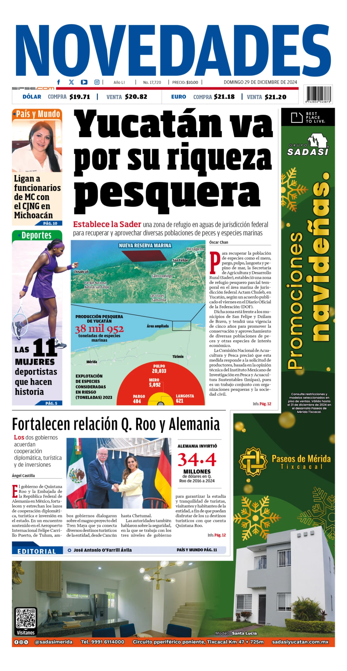 Portada de Novedades Quintana Roo del domingo, 29 de diciembre de 2024