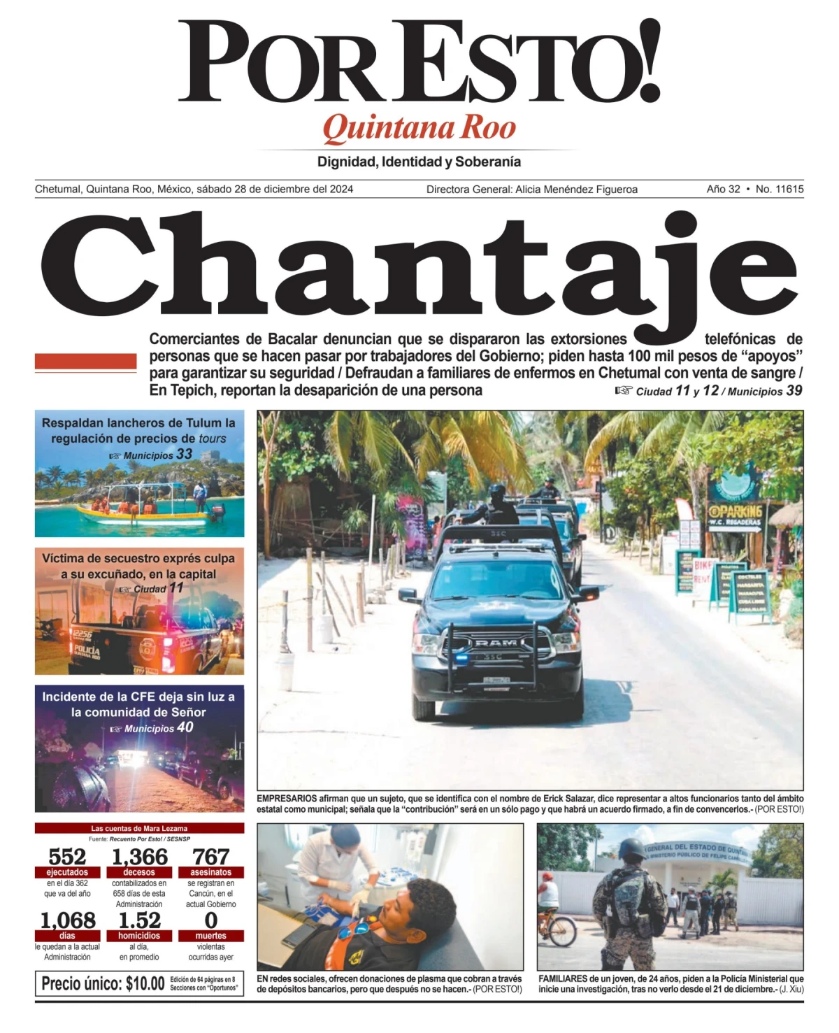 Portada de Por Esto (quintana Roo Chetumal) del sábado, 28 de diciembre de 2024