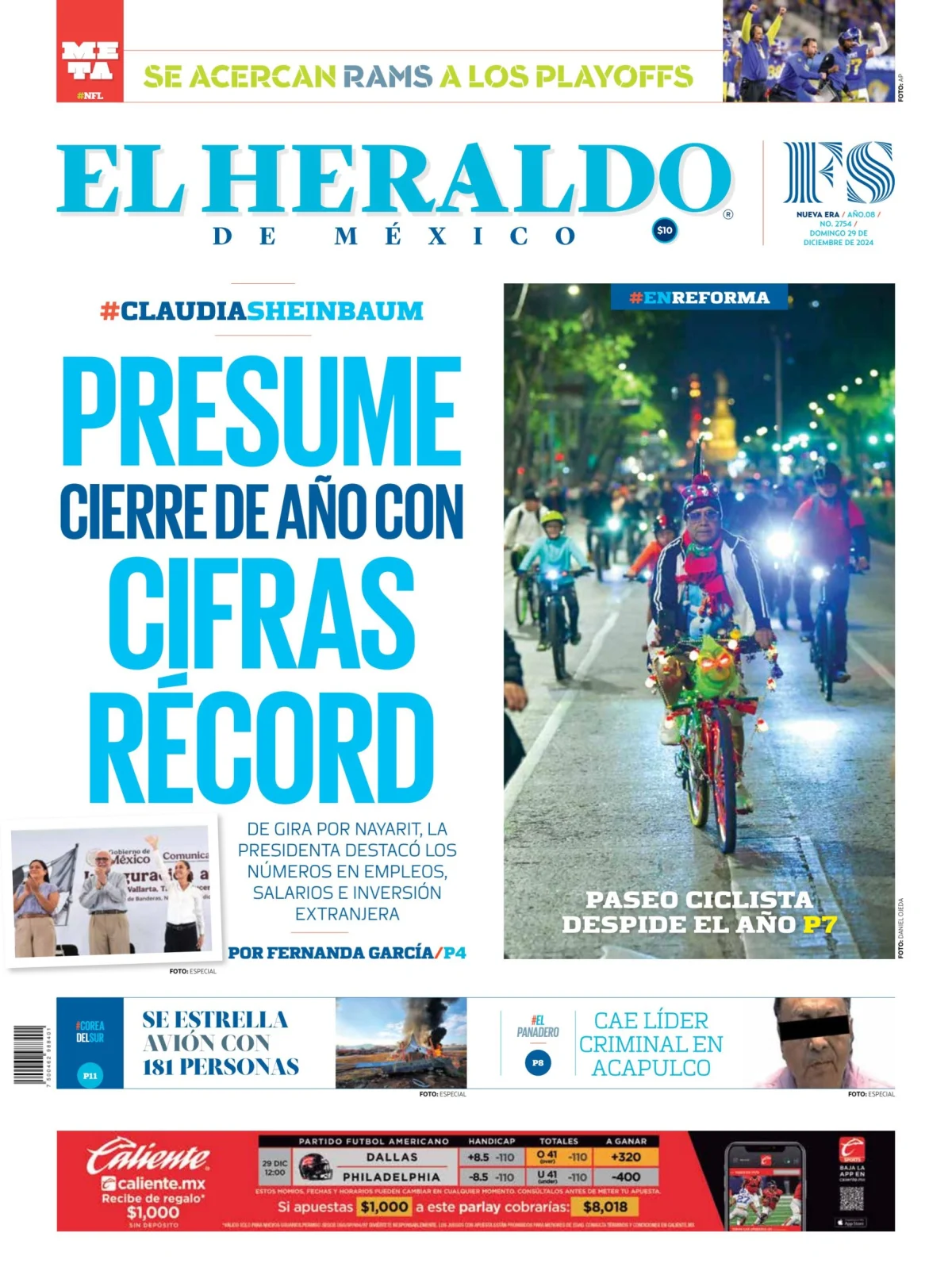 Portada de El Heraldo de Mexico del domingo, 29 de diciembre de 2024