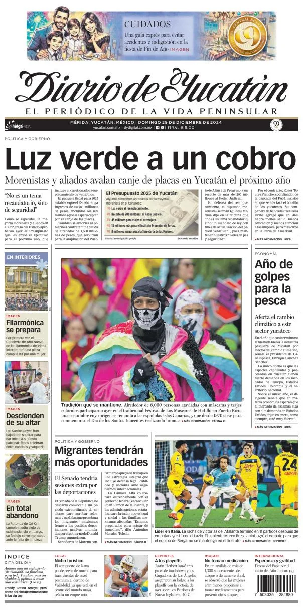 Portada de Diario de Yucatán del domingo, 29 de diciembre de 2024
