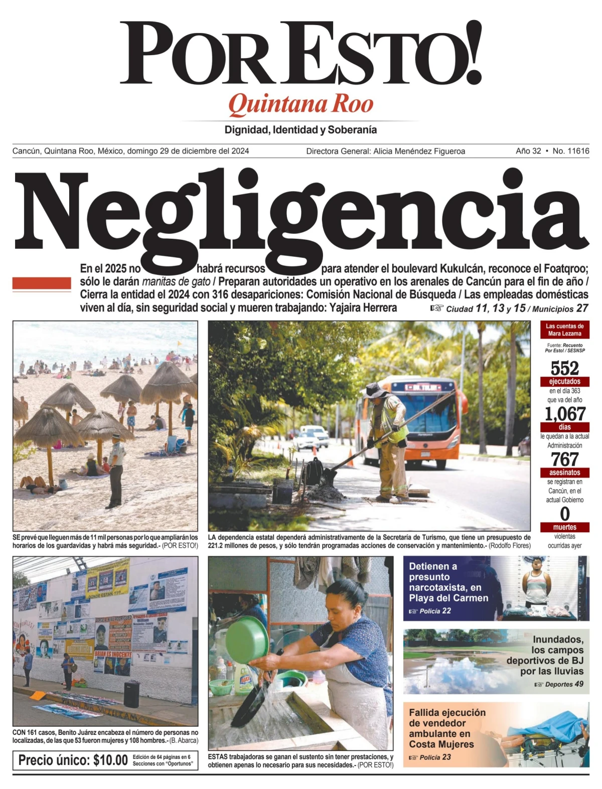 Portada de Por Esto (quintana Roo Cancun) del domingo, 29 de diciembre de 2024