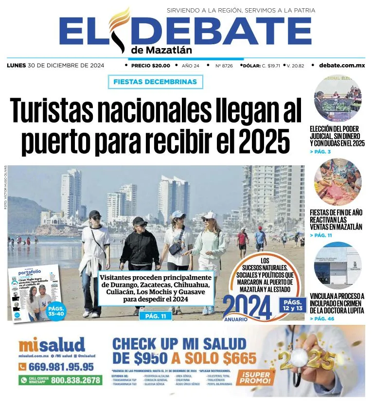 Portada de El Debate de Mazatlán