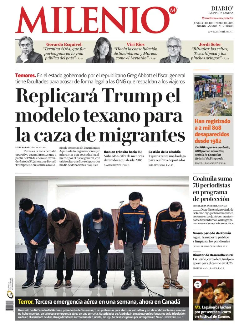 Portada de Milenio Laguna del lunes, 30 de diciembre de 2024