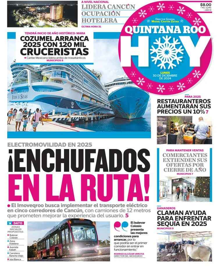 Portada de Quintana Roo Hoy del lunes, 30 de diciembre de 2024