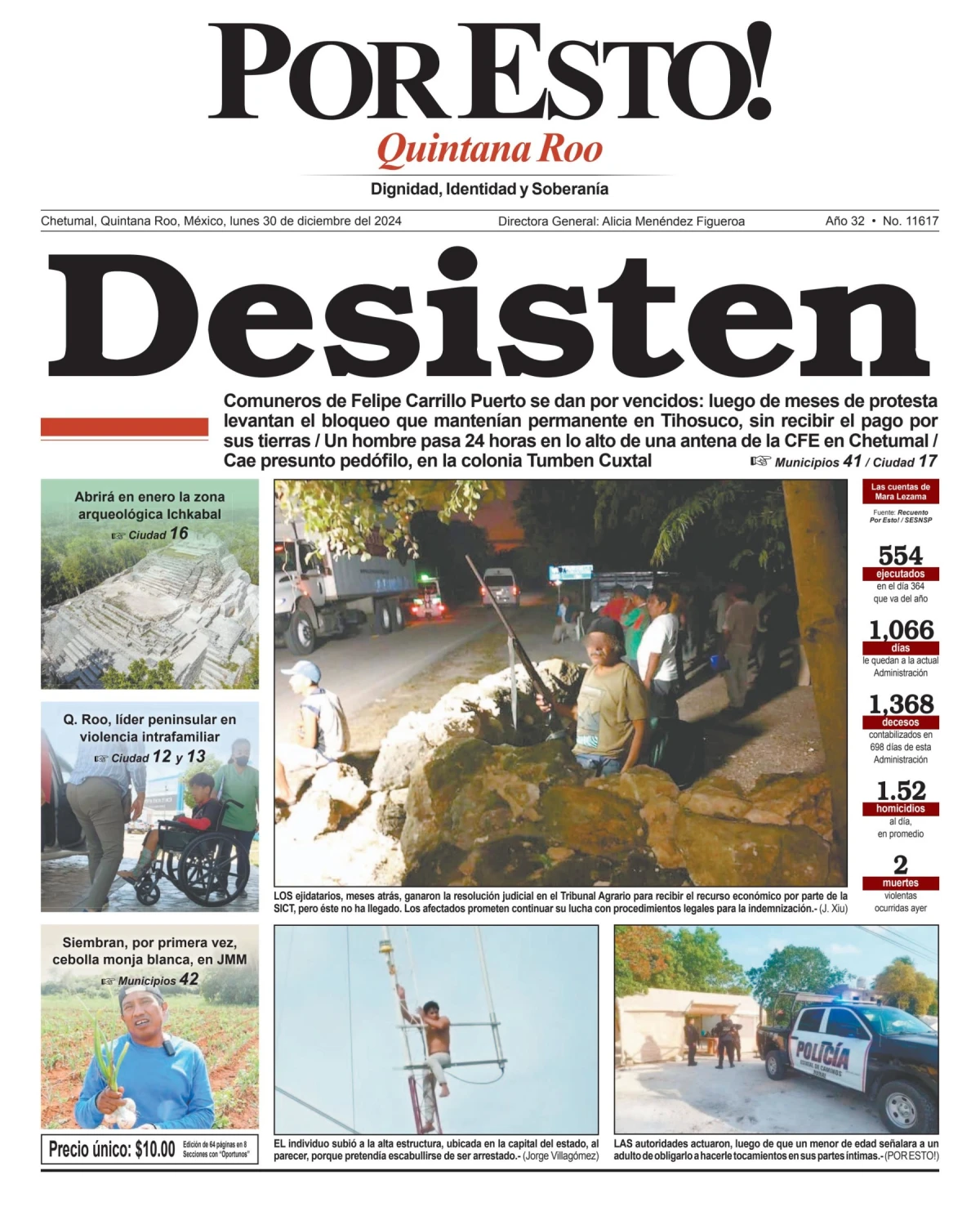 Portada de Por Esto (quintana Roo Chetumal) del lunes, 30 de diciembre de 2024