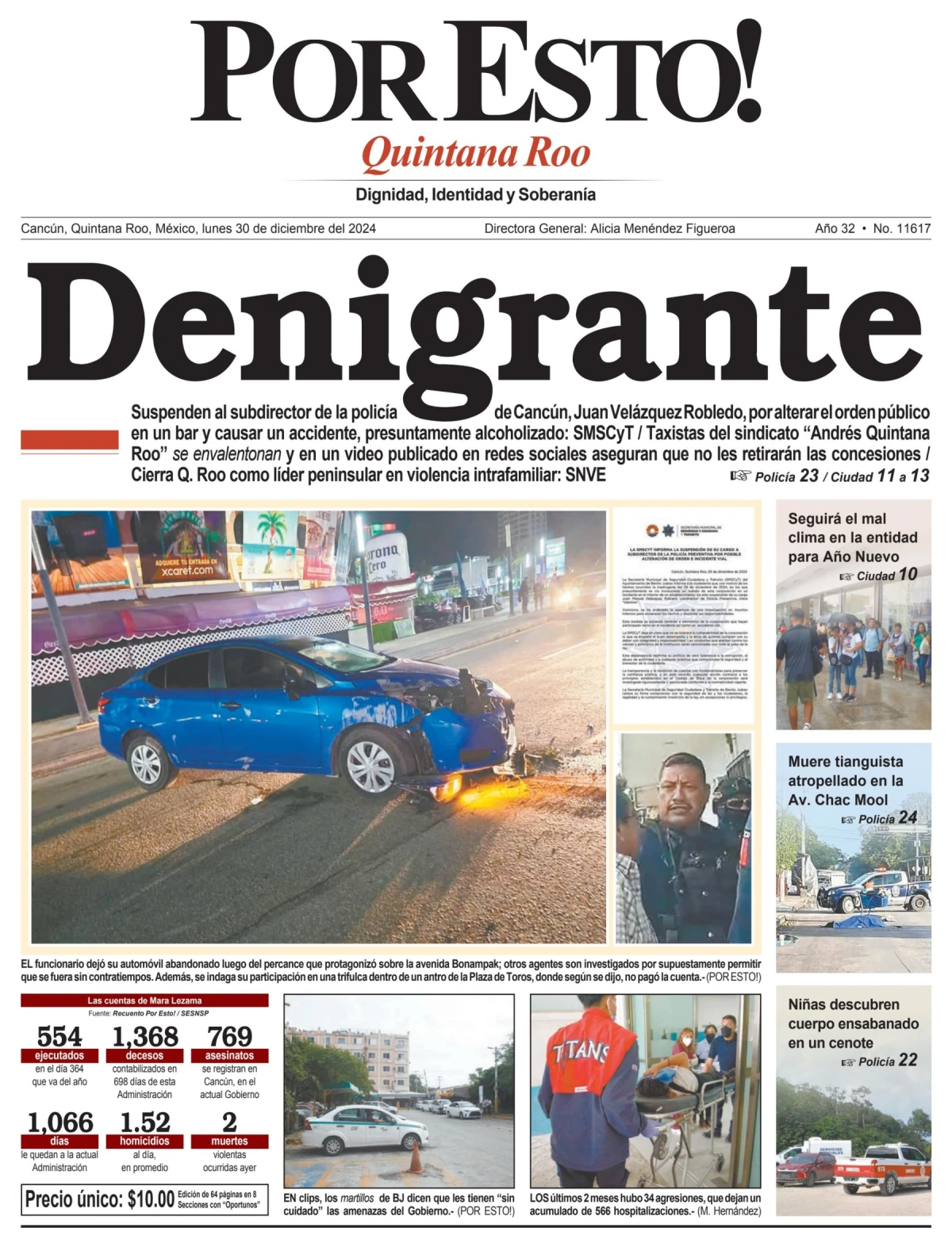 Portada de Por Esto (quintana Roo Cancun) del lunes, 30 de diciembre de 2024