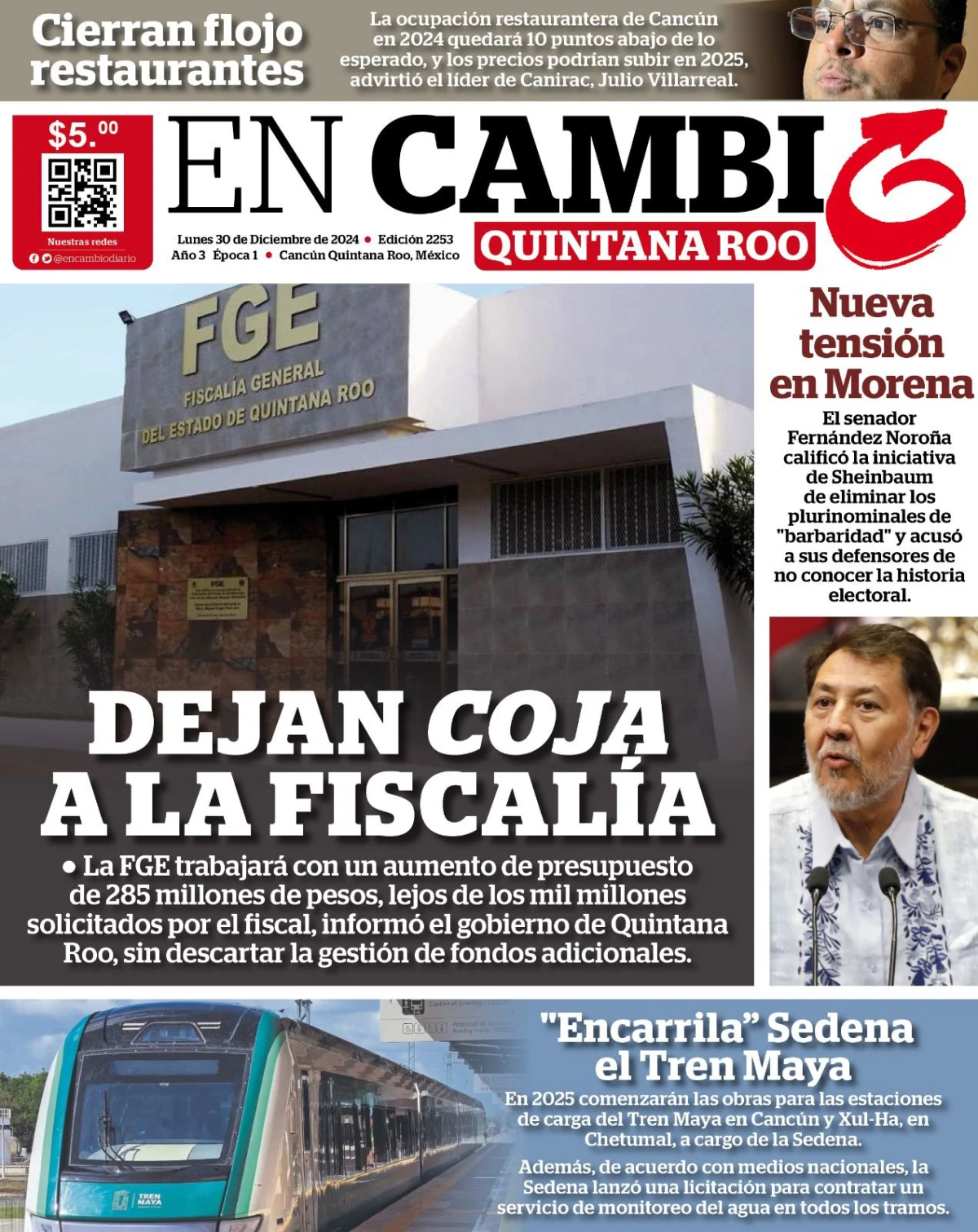 Portada de En Cambio - Quintana Roo del 2024-12-30