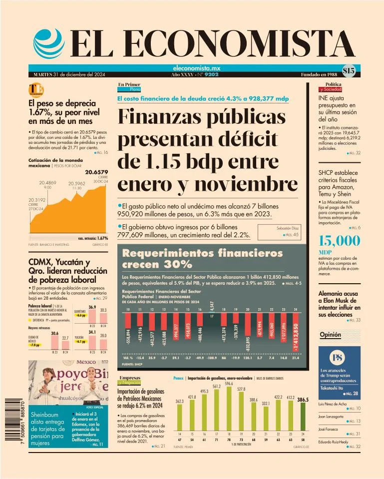 Portada de El Economista del martes, 31 de diciembre de 2024
