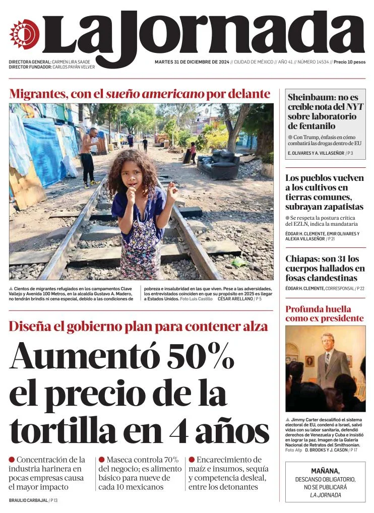 Portada de La Jornada del martes, 31 de diciembre de 2024
