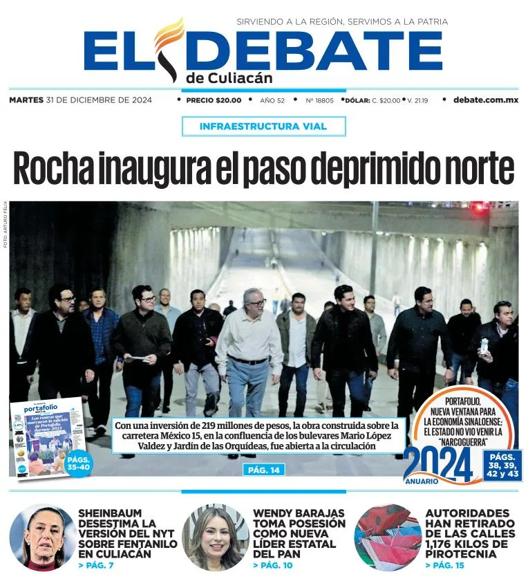 Portada de El Debate de Culiacán del martes, 31 de diciembre de 2024