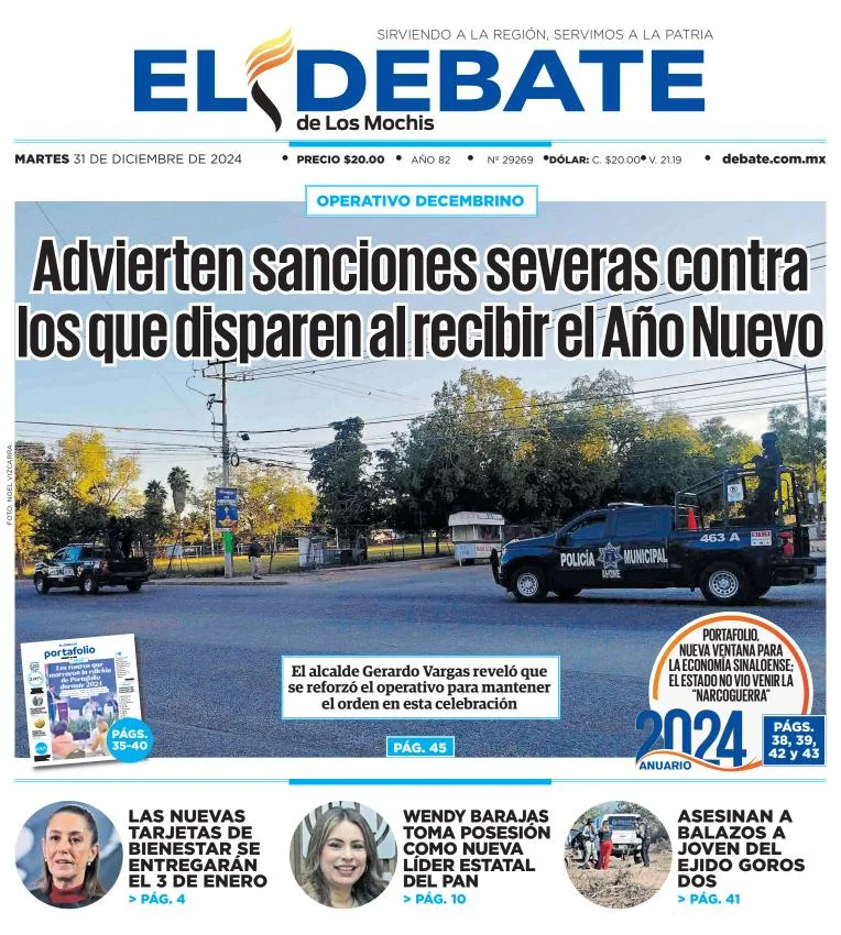 Portada de El Debate de los Mochis del martes, 31 de diciembre de 2024