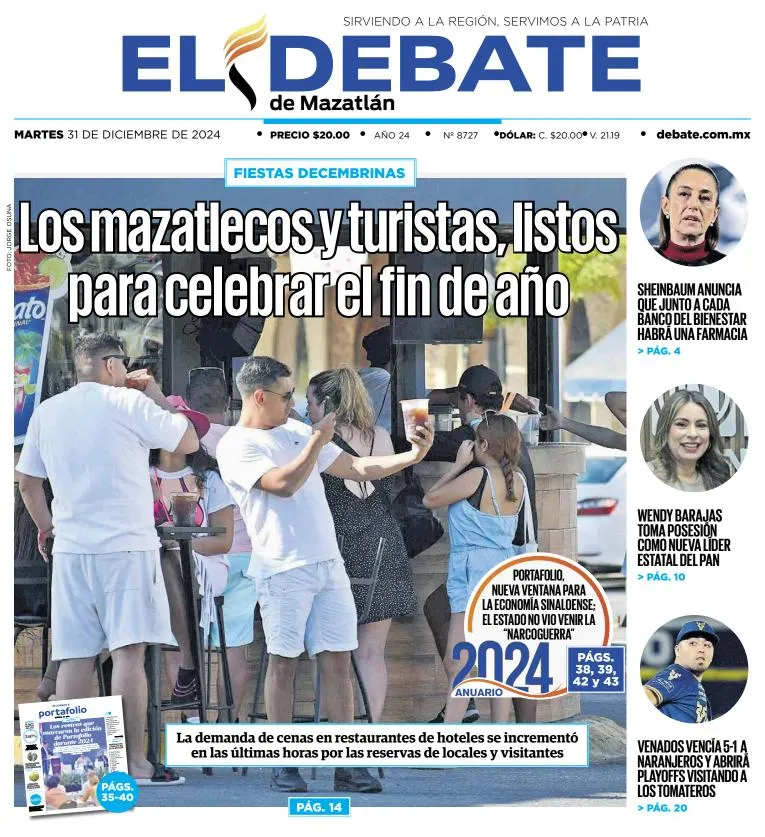 Portada de El Debate de Mazatlán