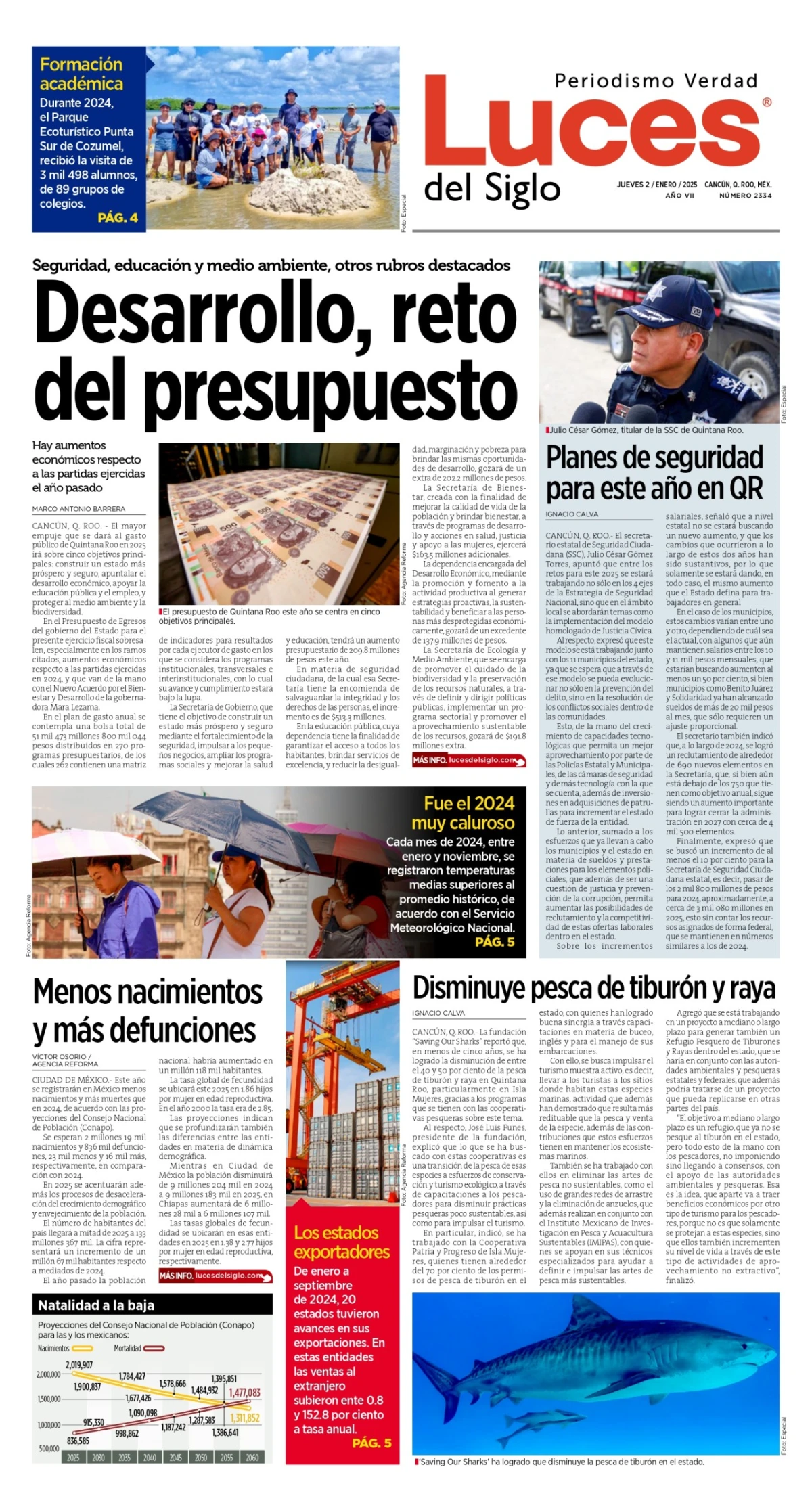 Portada de Luces del Siglo del jueves, 2 de enero de 2025