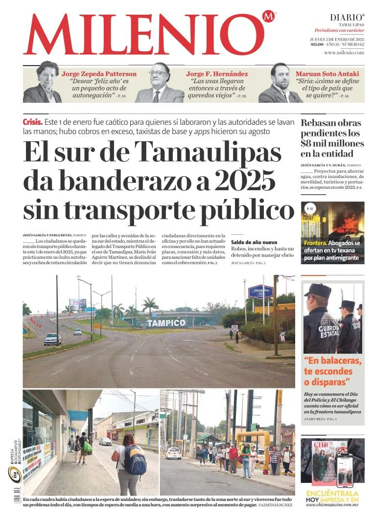 Portada de Milenio Tamaulipas del jueves, 2 de enero de 2025