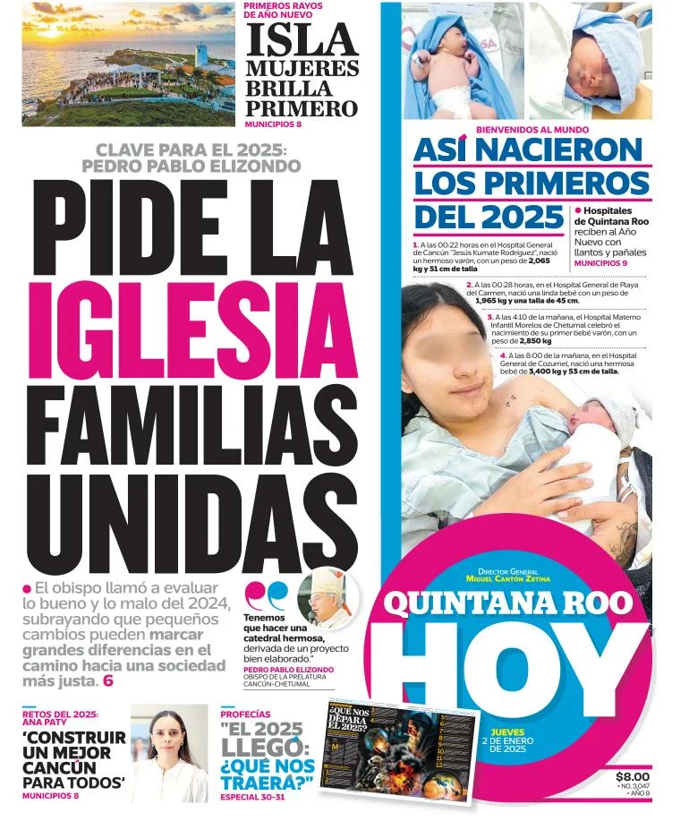 Portada de Quintana Roo Hoy del jueves, 2 de enero de 2025