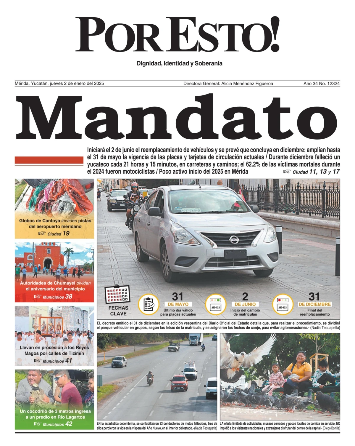 Portada de Por Esto (merida, Yucatan) del jueves, 2 de enero de 2025