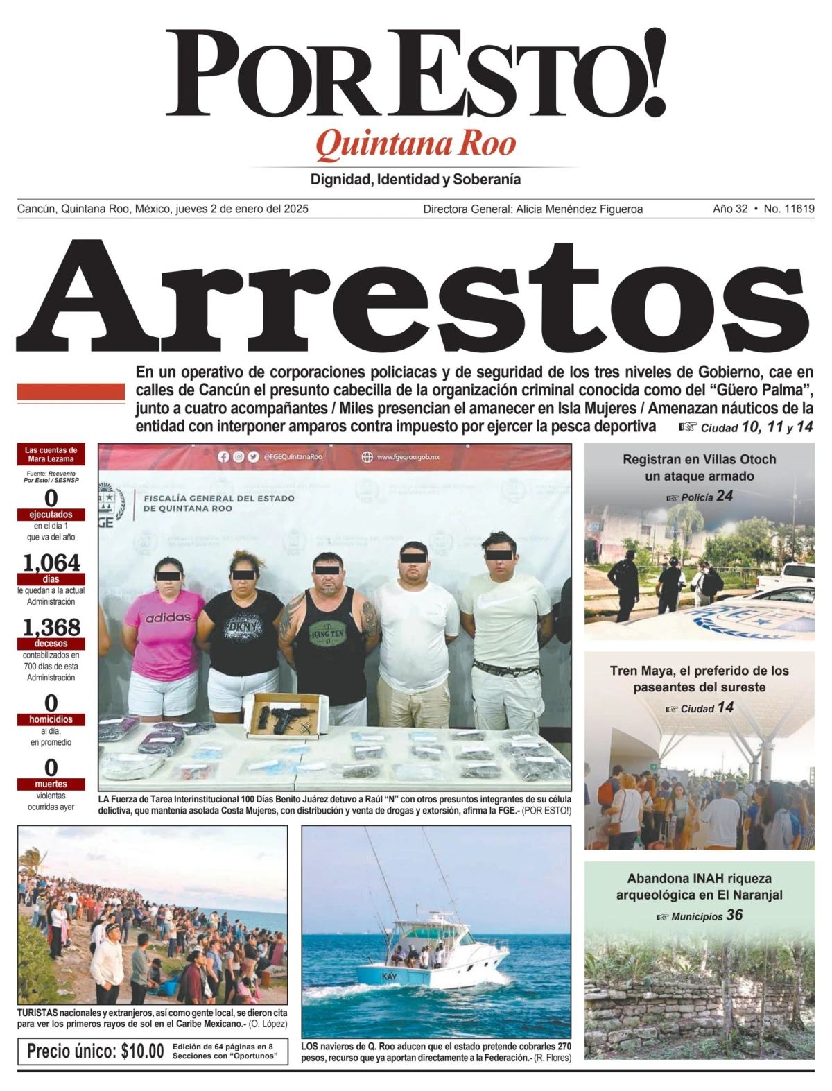 Portada de Por Esto (quintana Roo Cancun) del jueves, 2 de enero de 2025
