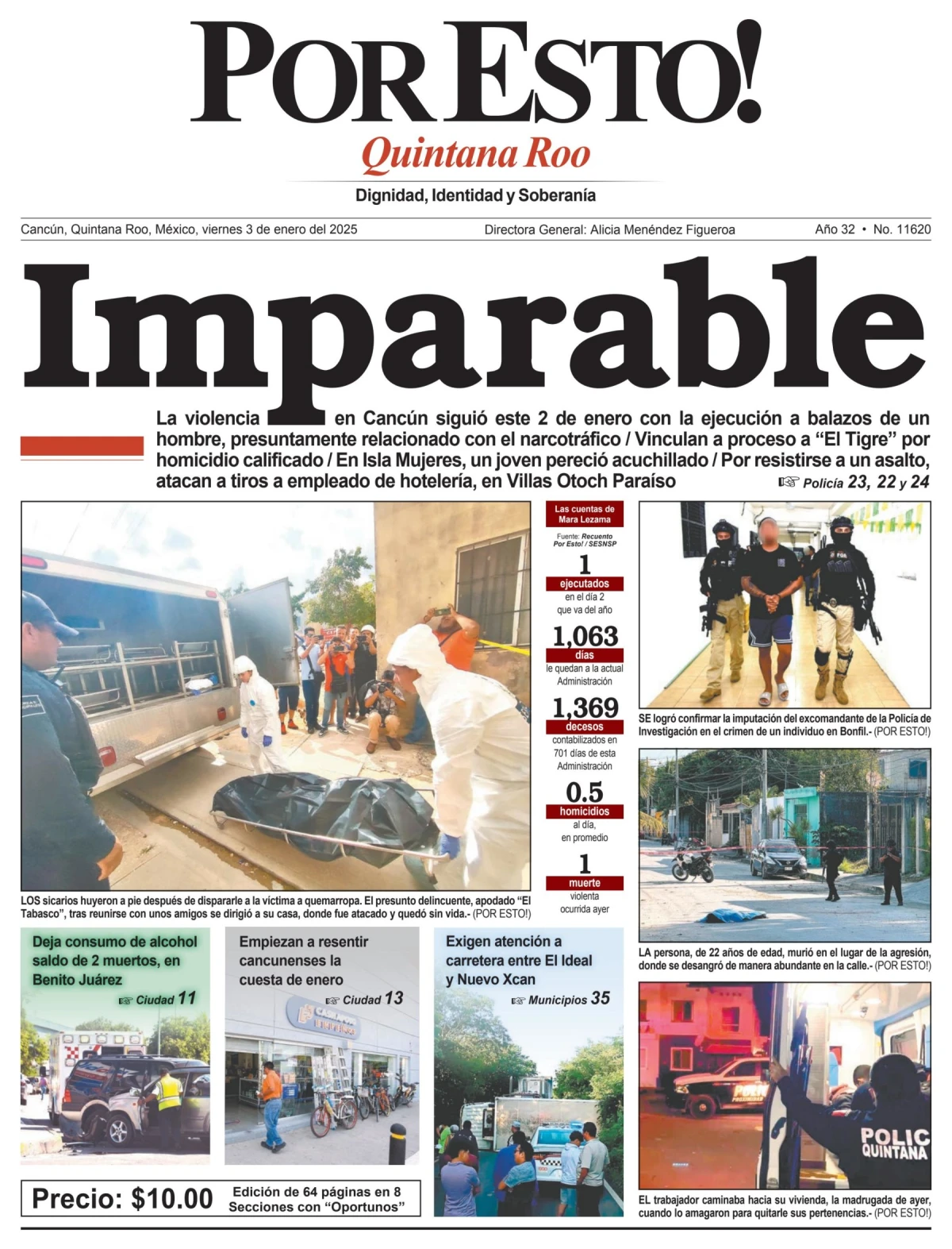 Portada de Por Esto (quintana Roo Cancun) del viernes, 3 de enero de 2025