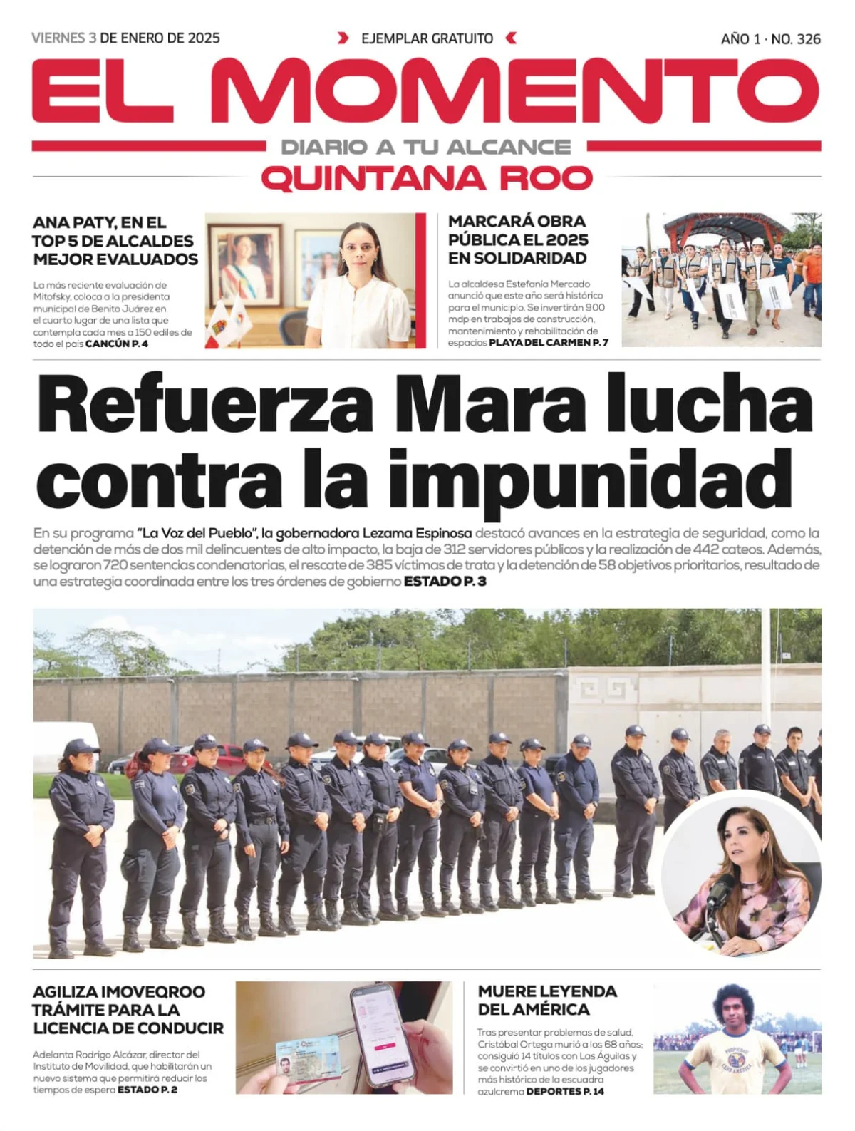 Portada de El Momento Quintana Roo del viernes, 3 de enero de 2025