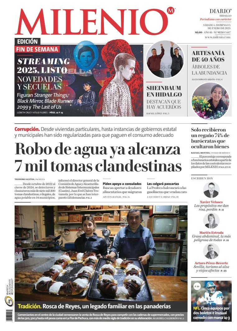 Portada de Milenio Hidalgo del sábado, 4 de enero de 2025