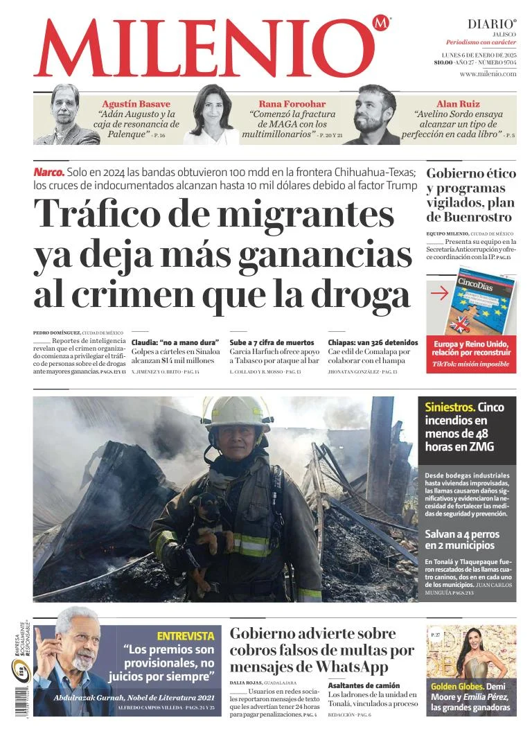 Portada de Milenio Jalisco del lunes, 6 de enero de 2025
