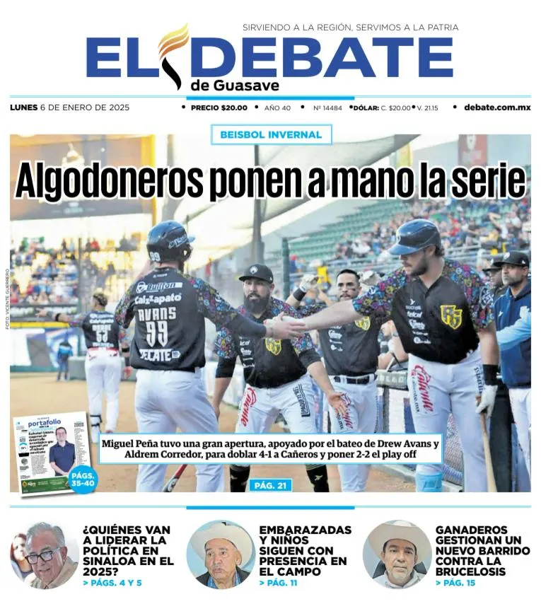 Portada de El Debate de Guasave del lunes, 6 de enero de 2025