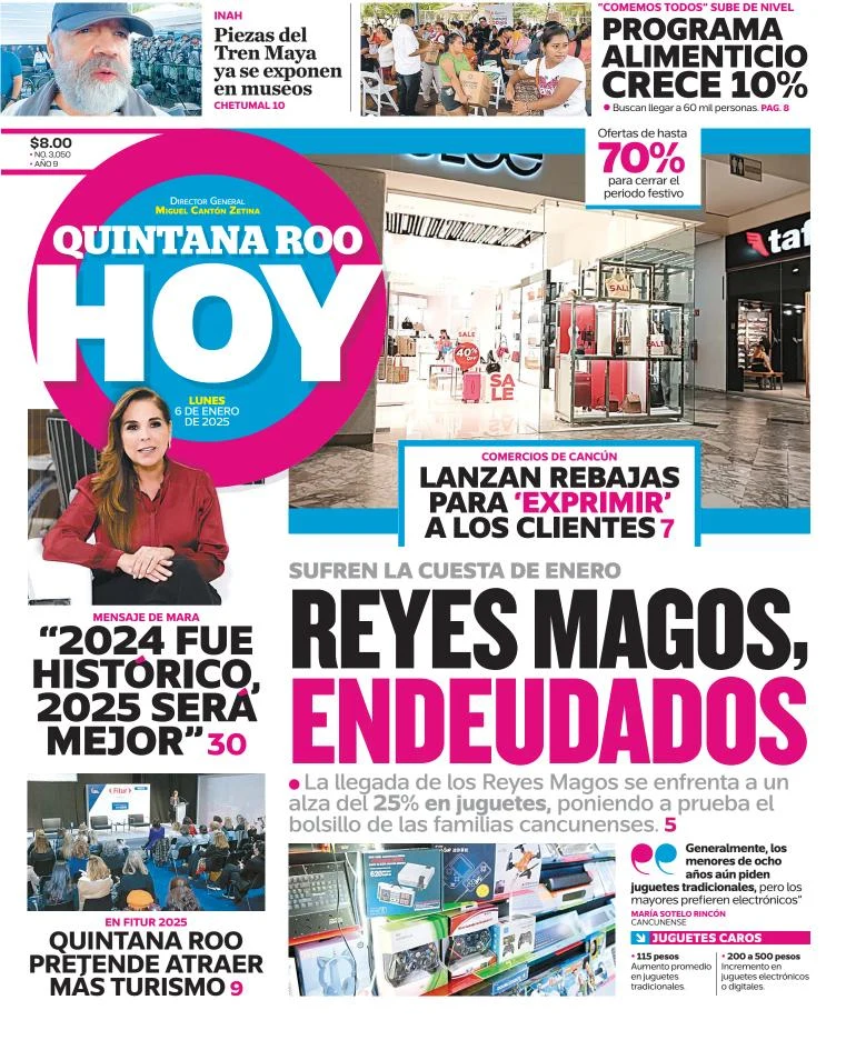 Portada de Quintana Roo Hoy del lunes, 6 de enero de 2025