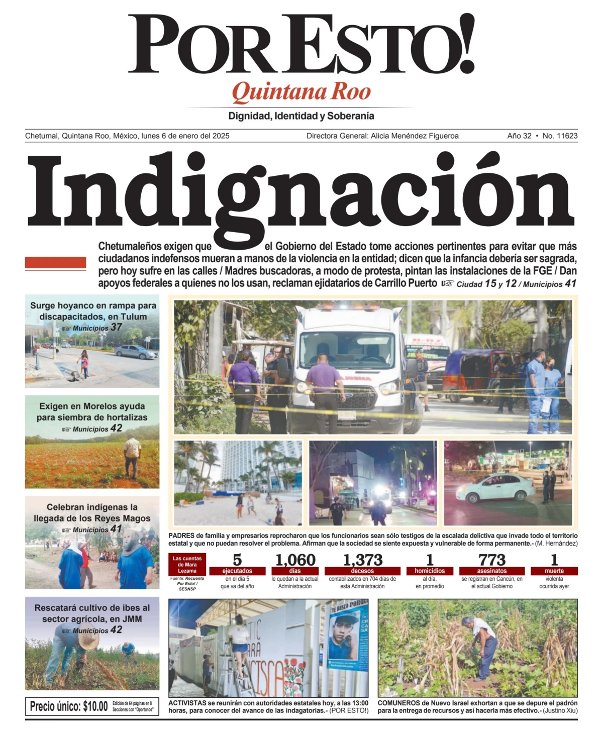 Portada de Por Esto (quintana Roo Chetumal) del lunes, 6 de enero de 2025