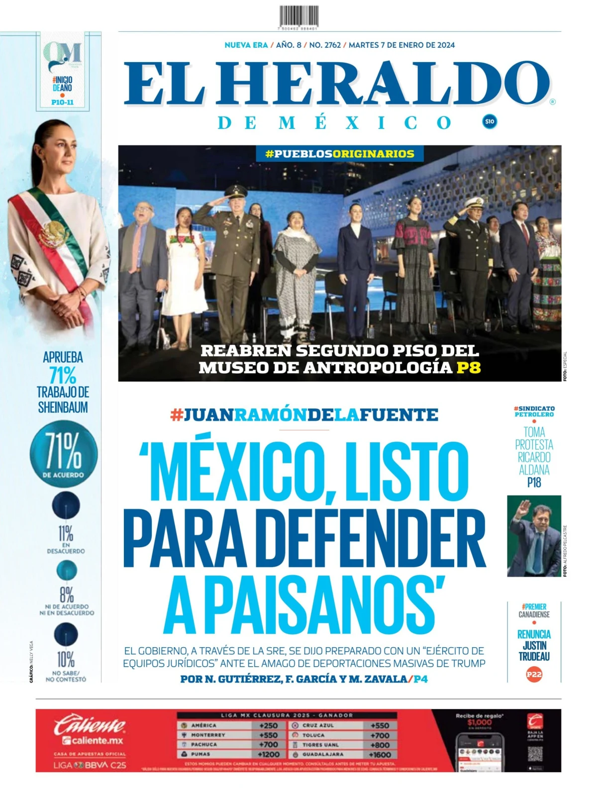 Portada de El Heraldo de Mexico del domingo, 7 de enero de 2024