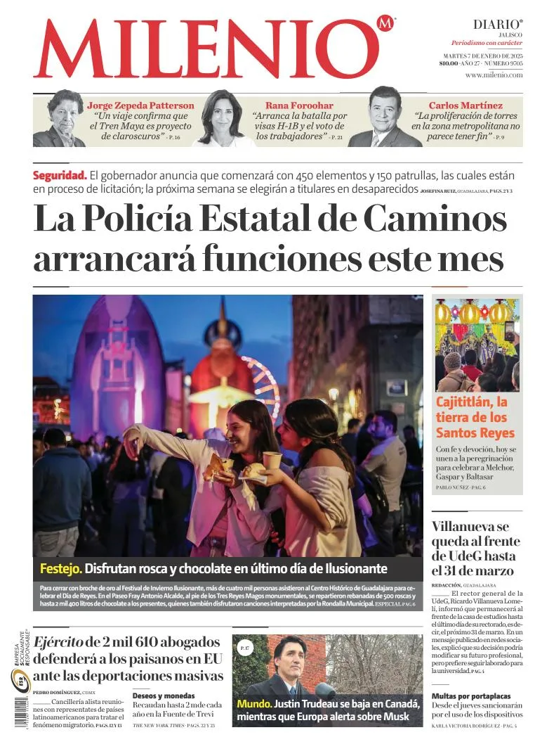 Portada de Milenio Jalisco del martes, 7 de enero de 2025