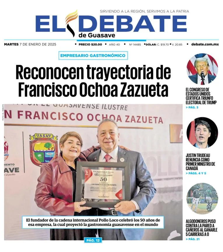 Portada de El Debate de Guasave del martes, 7 de enero de 2025