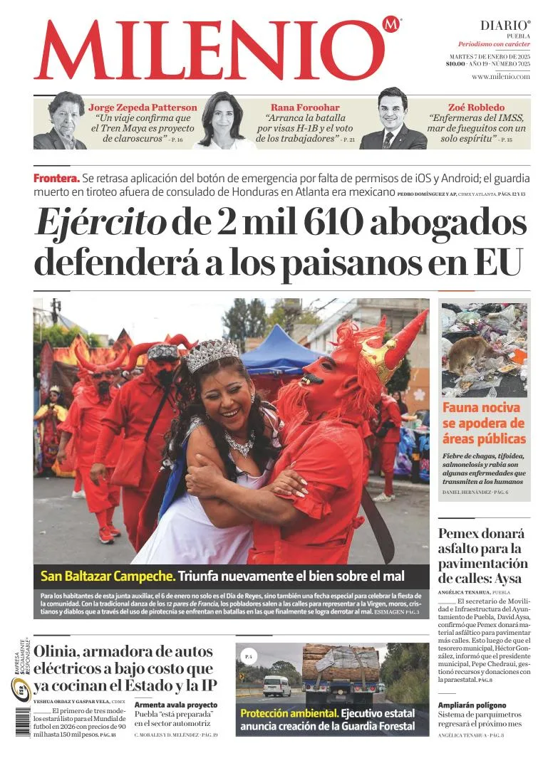 Portada de Milenio Puebla del martes, 7 de enero de 2025