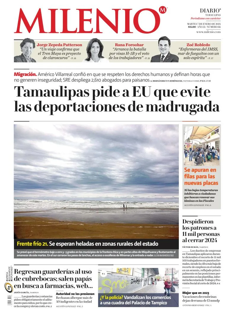 Portada de Milenio Tamaulipas del martes, 7 de enero de 2025