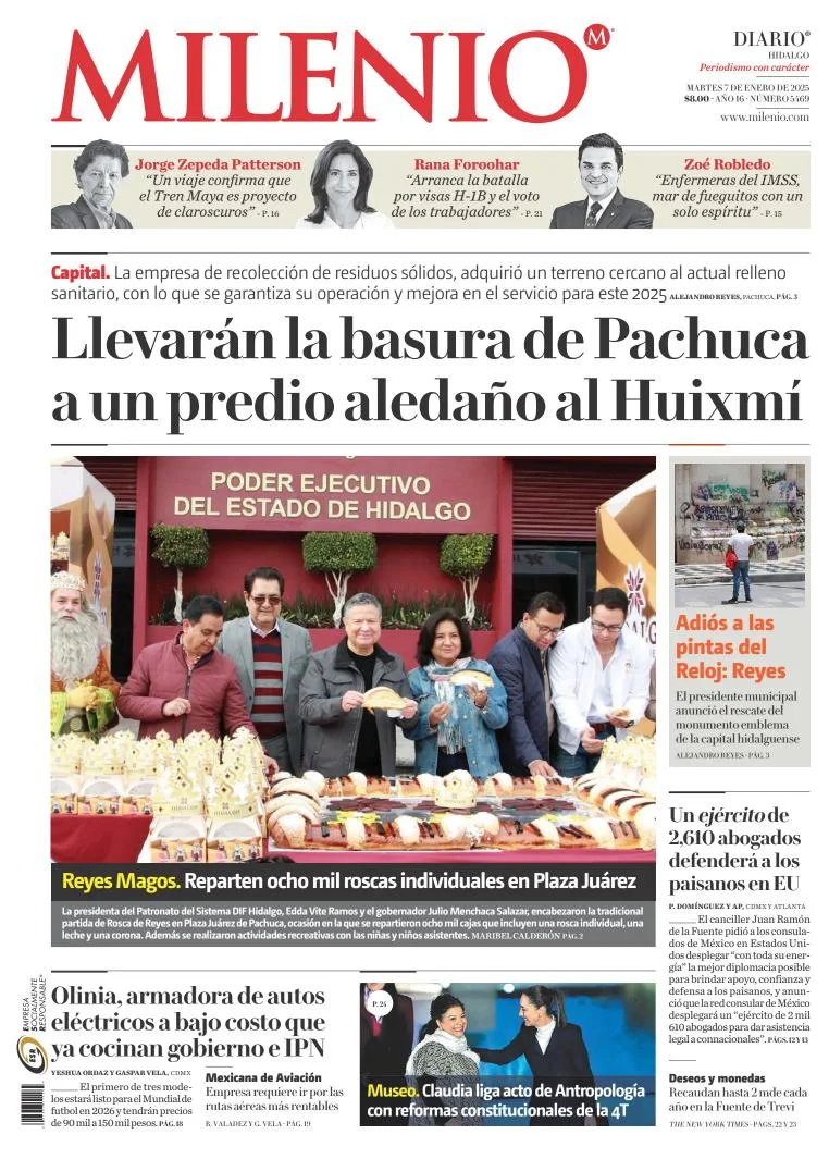 Portada de Milenio Hidalgo del martes, 7 de enero de 2025