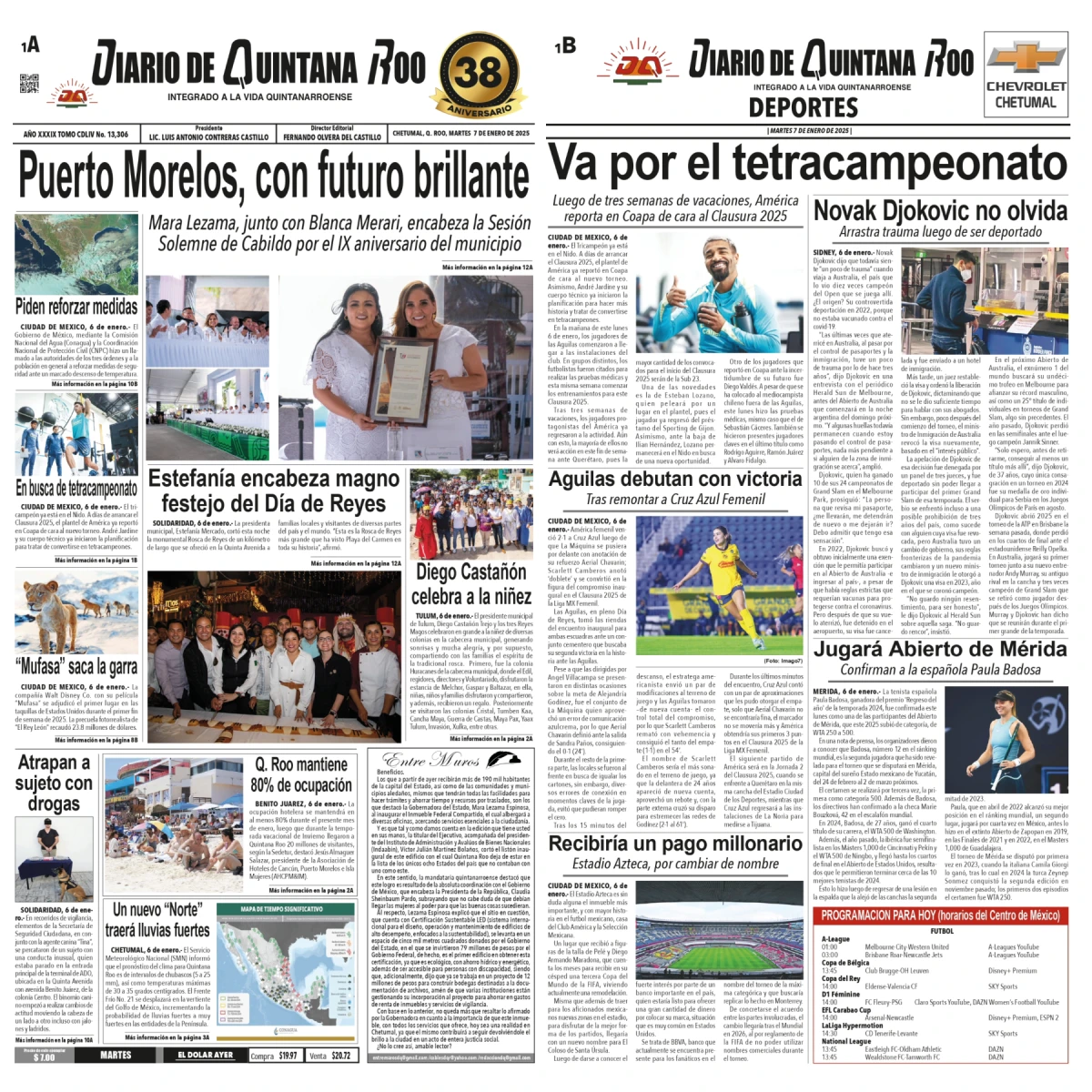 Portada de Diario de Quintana Roo del 2025-01-07