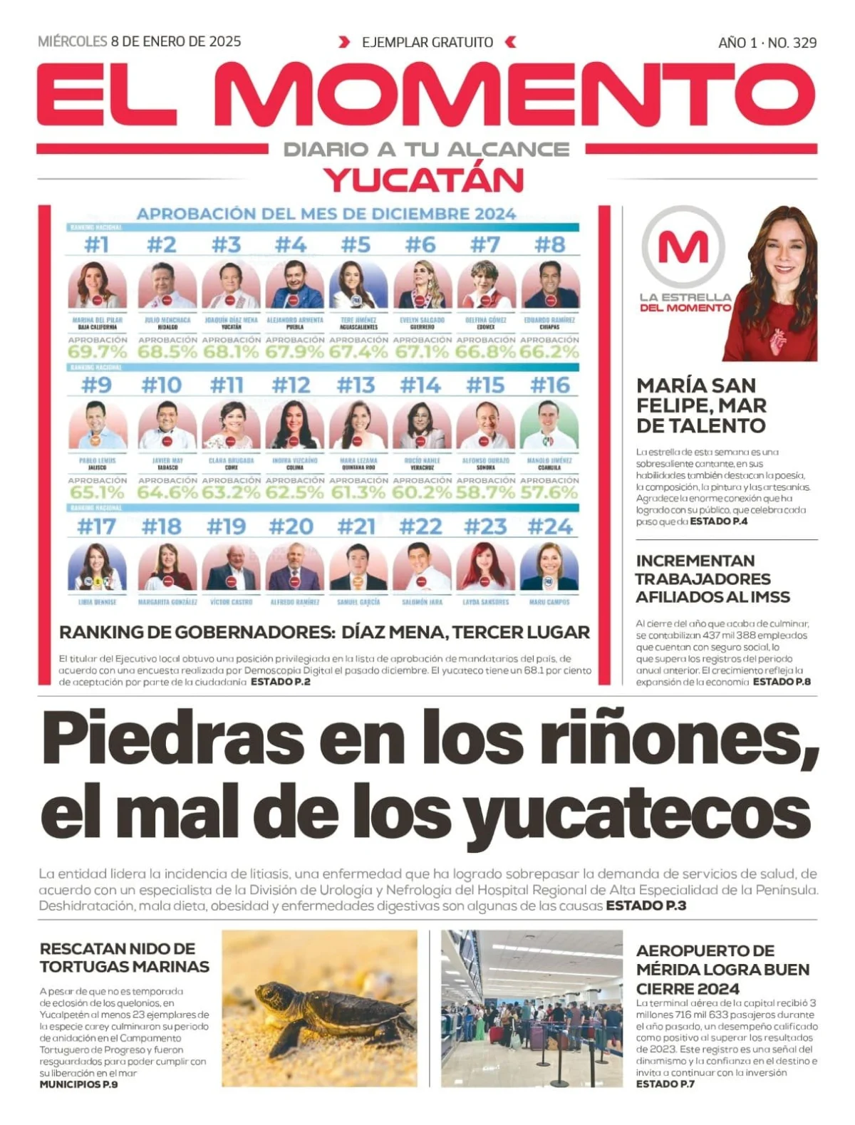 Portada de El Momento Yucatan del miércoles, 8 de enero de 2025