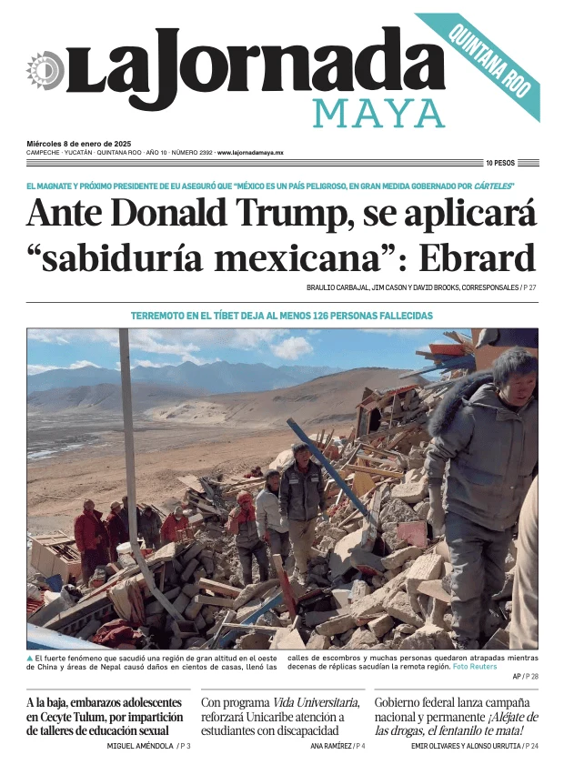 Portada de La Jornada Maya Quintana Roo del miércoles, 8 de enero de 2025