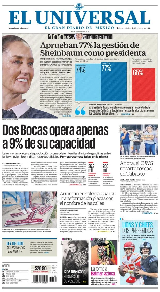 Portada de El Universal