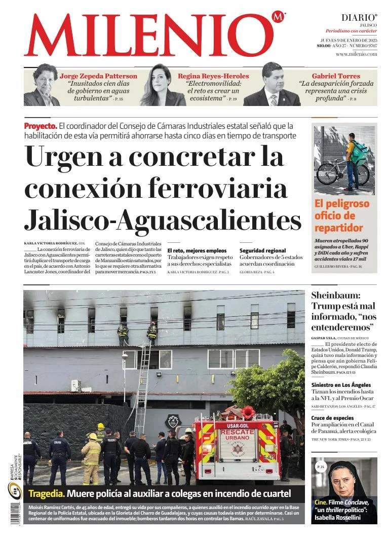 Portada de Milenio Jalisco del jueves, 9 de enero de 2025