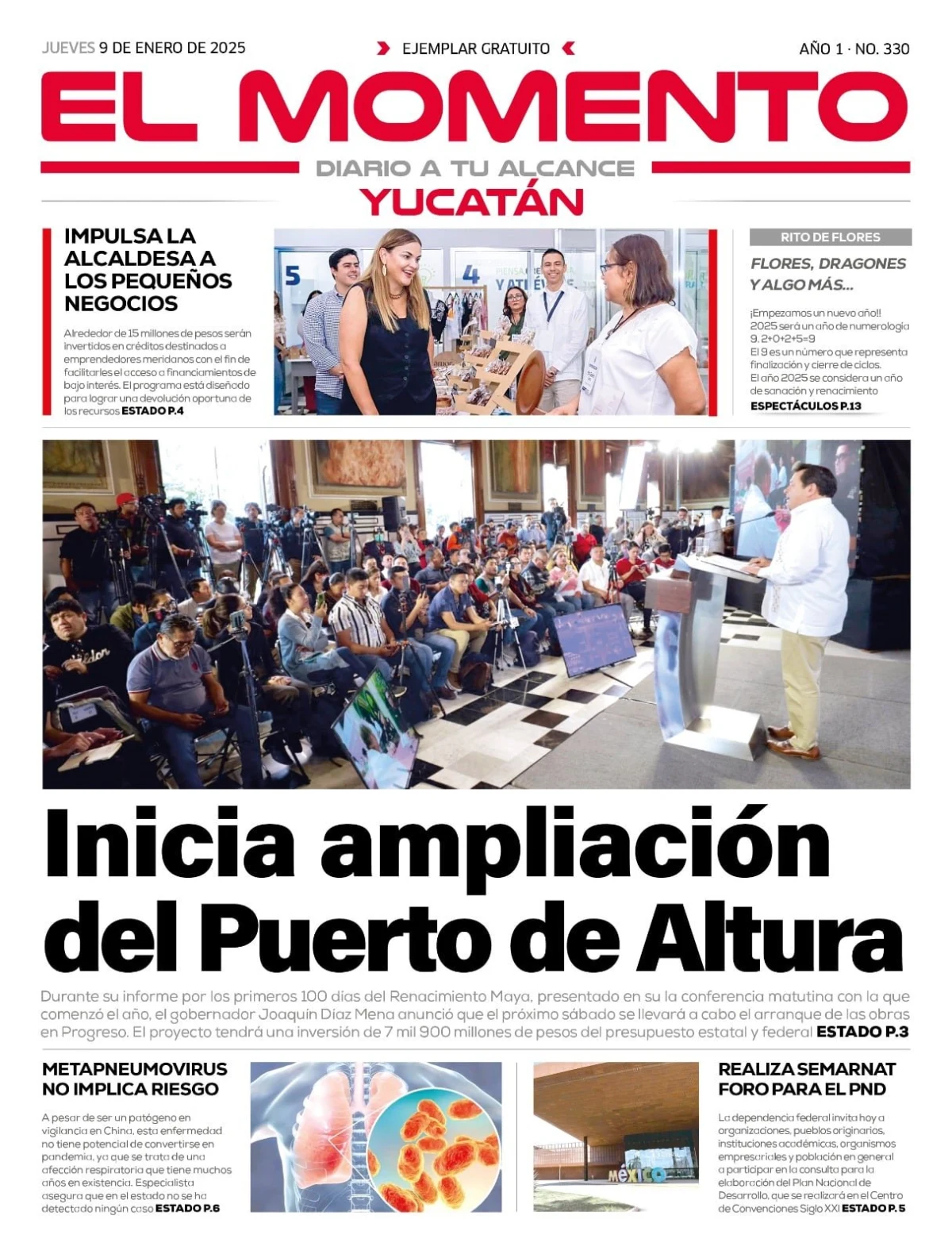 Portada de El Momento Yucatan del jueves, 9 de enero de 2025
