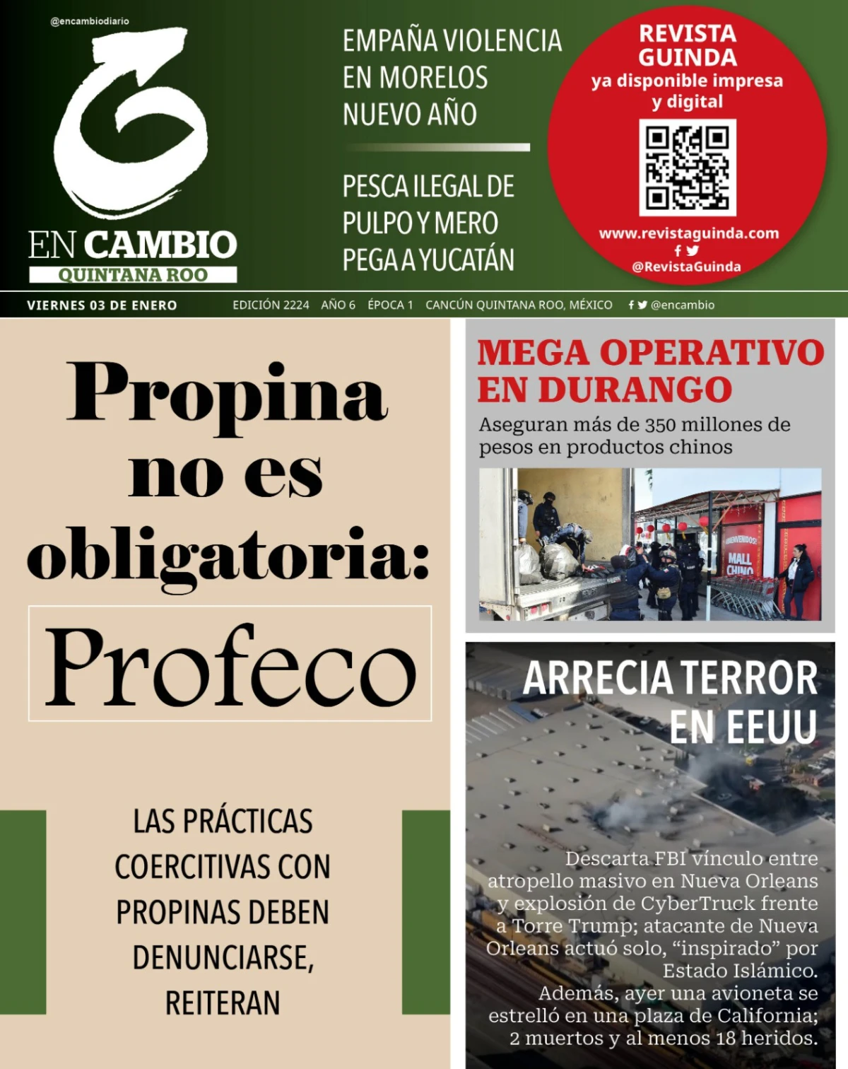 Portada de En Cambio - Quintana Roo del 2025-01-03