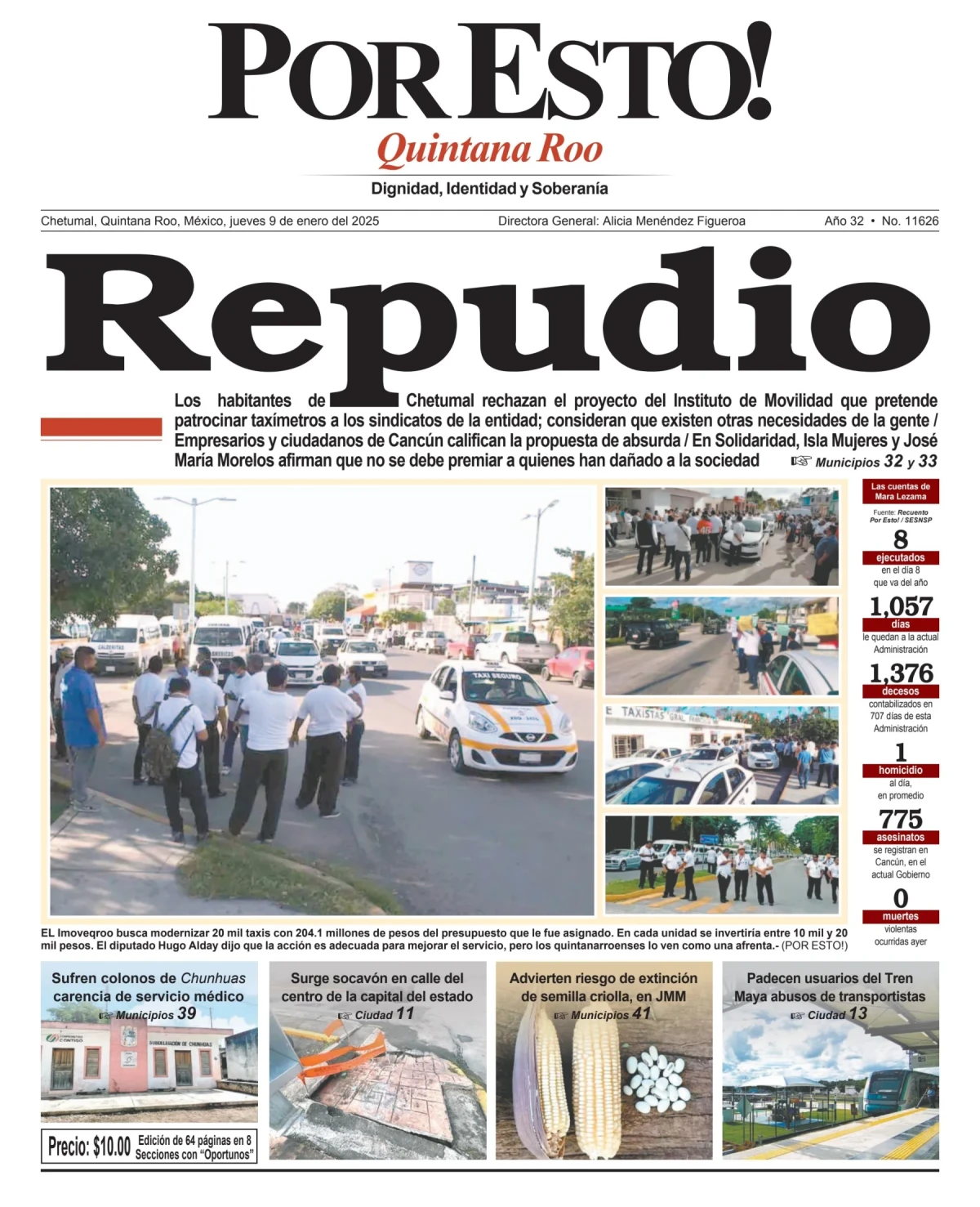 Portada de Por Esto (quintana Roo Chetumal) del jueves, 9 de enero de 2025