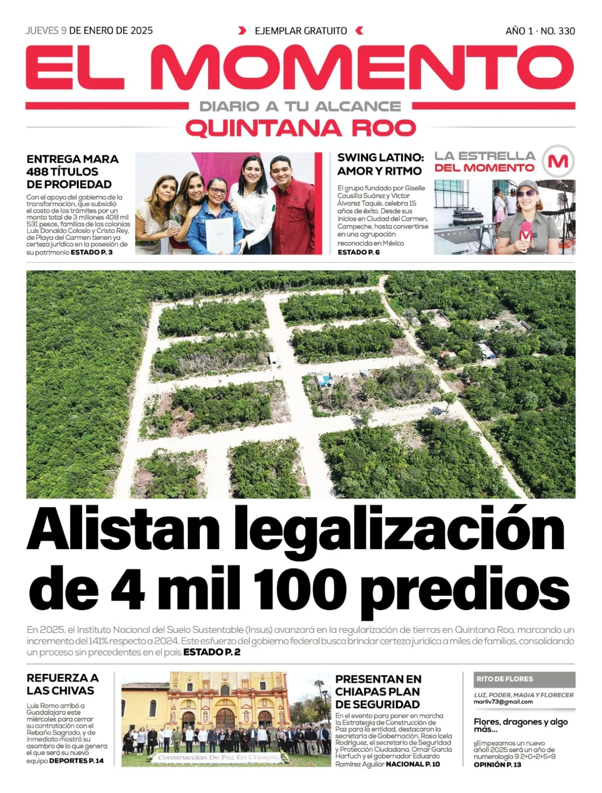 Portada de El Momento Quintana Roo del jueves, 9 de enero de 2025
