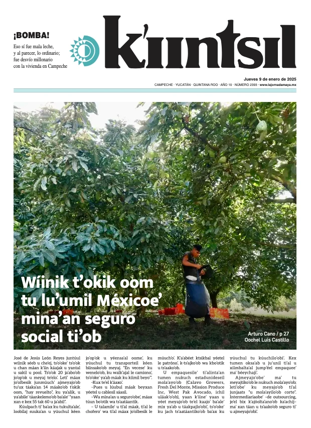 Portada de La Jornada - Kiintsil del jueves, 9 de enero de 2025